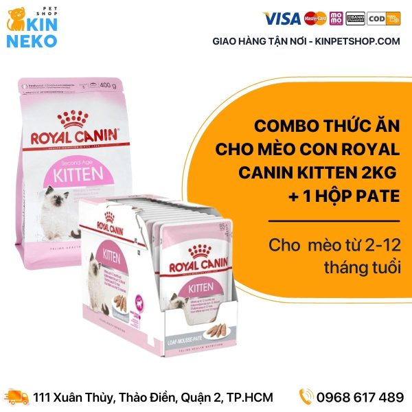 Combo Thức ăn cho mèo con Royal Canin Kitten 2kg + 1 hộp pate Royal Canin Kitten