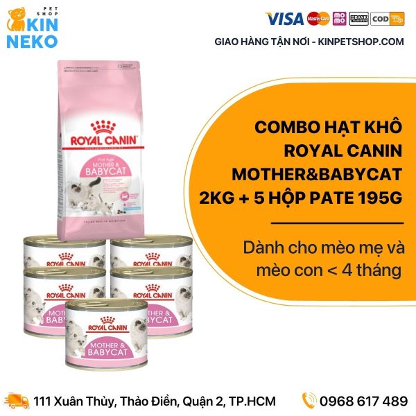Combo Thức ăn cho mèo Royal Canin Mother&Babycat 2kg + 5 hộp Pate Royal Canin Mother&Babycat 195g