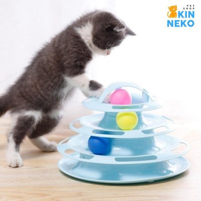 đồ chơi tháp banh nhựa 3 tầng cho mèo