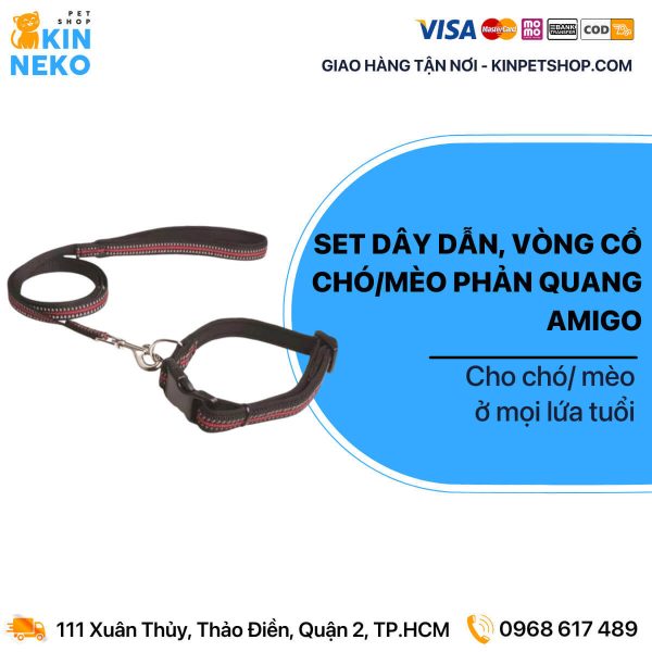 set dây dẫn và vòng cổ phản quang amigo