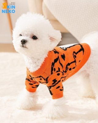 sweater màu cam họa tiết gấu cho thú cưng